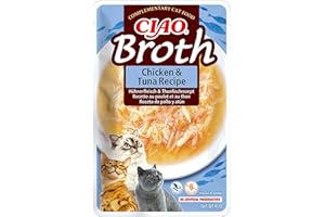 INABA CIAO Brodo di Pollo e Tonno, Cibo Umido per Gatti - Brodo Sano e Gustoso con Straccetti di Pollo - Cibo per Gatti Senza Conservanti o Coloranti Artificiali, Grain-Free - 1 x 40gr