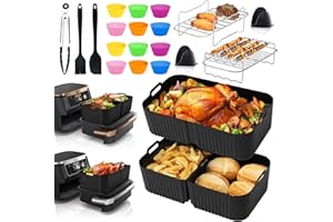 YFKJEU Silicone Moule Air Fryer, 22 Pièces Accessoires Air Fryer pour Ninja Foodi Flex 10,4 L AF500EU(1x10,4L & 2x5,2L), Ninja Air Fryer Accessoires - Moule Air Fryer, Grille Racks etc