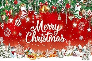 AIIKES 7x5FT Buon Natale Sfondo Foto di Natale Sfondo Rosso Inverno Natale Capodanno Festa di Famiglia Decorazione Sfondo XY75
