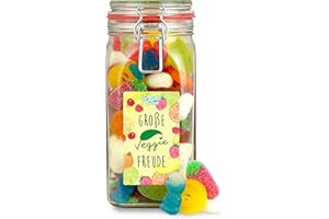 ‎DER ZUCKERBÄCKER Große Veggie Freude – buntes Geschenk-Glas mit vegetarischem Süßigkeiten-Mix, ohne Gelatine