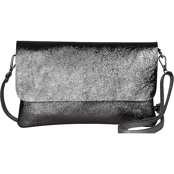SH Leder Echt lederen schoudertas clutch kleine tas avondtas 24,50x15cm Ely G149, lichtgoud, Small