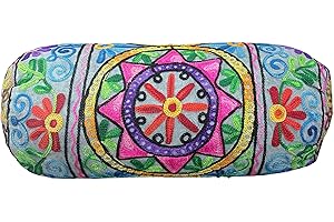 Original Kikan Federa per cuscino cilindrica rotonda Takiya, in cotone, stile boho, 46 x 18 cm, per yoga, meditazione, ricamata, per schiena, collo, maternità, federa vegana (solo federe)