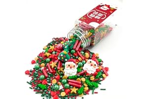 MEANJU Streudeko Weihnachten Essbar 100g, Zuckerdekor Weihnachten, Essbare Tortendeko Weihnachten, Kuchen Deko Weihnachten, Essbare Perlen, zum Backen und Dekorieren