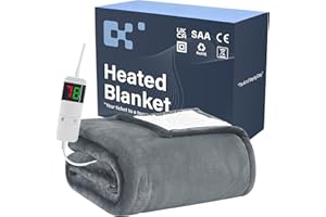 BOMOVA Electric Heated Blanket Single Throw (130x160cm,Grey)-Flannels Fleece Winter Warm Blanket,10-Level Heating & 5 Auto Timer,Cozy Sofa Throw for Home Office,Xmas House Warming New Home Gifts