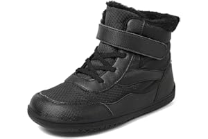 ULOGU Kids Barefoot Winter Boots Wide Toe Boys Girls Walking Boots Anti-Slip Warm Faux Fur Lined Snow Boots