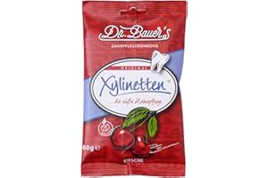 ‎DR. BAUER'S Dr. Bauer's Xylinetten – Zuckerfreie Zahnpflege-Bonbons mit Xylit, Vegan & Zahnfreundlich, Ideal für Frischen Atem & Zahngesundheit, 60g Tüte - Kirsche