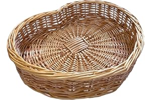 Arthur Cameron Heart Shape Wicker Storage Basket Footstool Shelf Tray (Natural, Large)