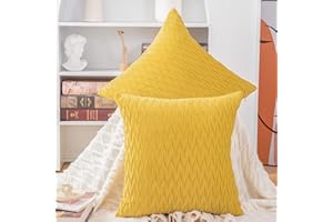 Madizz zestaw 2 bardzo miękkich aksamitnych, dekoracyjnych poszewek na poduszki z fakturą, 50 x 50 cm, żółta cytryna, kwadratowe, luksusowy styl, poszewka na poduszkę na sofę do sypialni