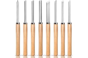 Hanpex Wood Turning Tools Set, Manganese Steel (65Mn) Lathe Turning Tools with Hardwood Handles, Lathe Chisel Set for Beginner to Intermediate - 8 Piece