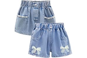 L SERVER Enfant Short en Jean Fille Short en Coton Décontracté Short en Denim 2 Pièces Shorts pour Eté