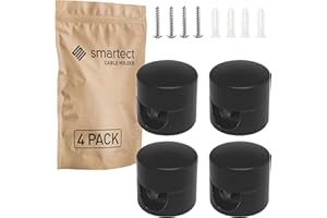 smartect Decentratore da Parete e Soffitto in Alluminio per Cavi [4 Pezzi, Nero] Gancio da soffitto con viti e tasselli, Supporto in superficie per il tuo progetto fai-da-te