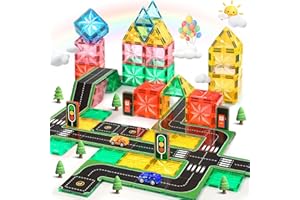 Lovchil 72 Piezas Bloques de Construcción Magnéticos Niños con Carretera, Bloques magneticos Construccion Caminos de Ciudad con Coches Juguetes para 3 4 5 6 7 8 Años Niños Niñas Regalo Juegos