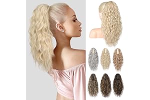 BRIKABIA Ponytail Extension Pferdeschwanzverlängerung Haarteil mit Klammer, Lange, Gewellte, Lockige Pferdeschwanz Haarteil Clip in Haarverlängerung für Frauen, 40cm, kühles Blond