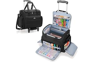 CURMIO Sac à Roulettes pour Scrapbooking, avec Compartiments de Dossiers Extensibles, Sac de Rangement pour Matériel de Scrapbooking, Papiers, Albums, Autocollants, Noir