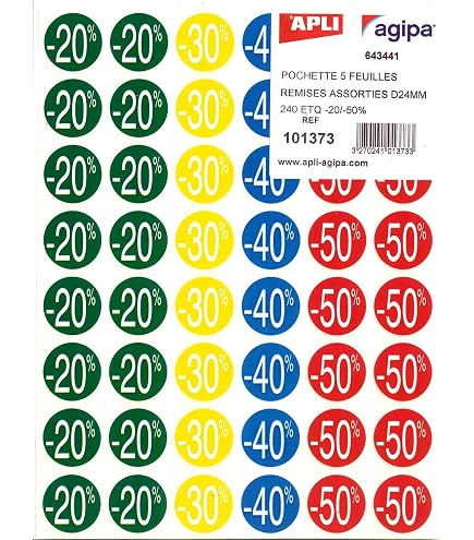 Affichesstore Lot De 12 Séparateurs Remises 20x8cm Avec Trou 4cm - Étiquettes Soldes Couleurs Variées -10% à -70%