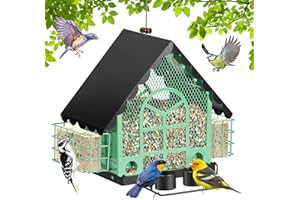 7CDXD Bird Feeders for Outdoors Hanging,Large Capacity Metal Mesh Wild Bird Feeder with 2 drinkers (Green