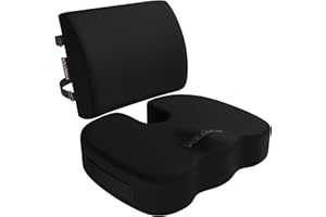 FORTEM Poduszka na krzesło biurowe i podparcie lędźwiowe do krzesła biurowego, poduszka lędźwiowa, poduszka siedziska z pianki memory, antypoślizgowe siedzisko i oparcie do grania, poduszka na krzesło