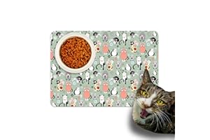 DEAD SET STUDIO Feeding Mat for Cats, Premium Non Slip Cat Food Water Floor Mat, Washable Surface Pet Bowl Mats, Various Designs for Cats - Magical Kitties