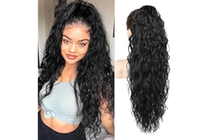 Brikabia Ponytail Extension 30" Long Claw Clip Ponytail Extensions Curly Wavy Pony Tails Hair Extensions Synthetic Hairpiece, Natural Black