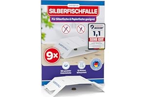 Patronus Silberfischfalle [9 Stück] - Monitoring-Klebefalle mit giftfreiem Köder inkl. E-Book zum Thema: Silberfische bekämpfen - Papierfisch-Falle für alle Wohnräume zur Befallsermittlung