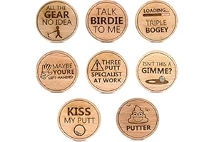 maxtachi 8 Pcs Wooden Engraved Golf Ball Markers, Golf Ball Markers for Putting Green, Funny Golf Gift for a Bad Putter, Essential Accessory Present for Men Dad Husband Boyfriend Golfer