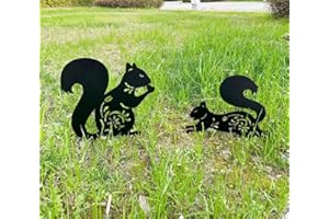 QBMYCN Estacas Decorativas de jardín de Metal para Ardilla,Paquete de 2 estatuas de Silueta de Ardilla Negro,para Patio, jardín, césped, decoración al Aire Libre.Regalos para Amantes de los Ardilla