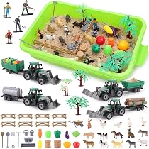 MYDOVA Caja De Arena De Granja Con 1 Kg De Arena Mágica - Incluye Tractores, Animales Y Vegetales - Juguete Educativo 3+