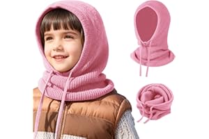 TAGVO Niño Gorro Balaclava 2 en 1 con Bufanda, Pasamontañas Tejido a Prueba de Viento Cálido Bufanda con Capucha, Suave Gorro Invierno Calentador de Cuello para Niño Niña De 4-10 Años