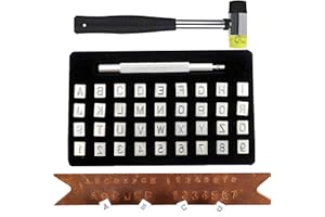 MZSX 36PCS sello de cuero en relieve Letra Punch Set (con un martillo), herramientas de estampado de cuero, alfabeto letra y número de metal sello punzón Kit, para DIY hecho a mano de cuero Arte