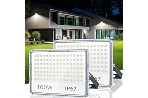 TASINUO Focos LED Exterior 100W 2 Piezas, 10000LM 6500K Blanco Frío Luces Led Exterior, IP67 Impermeable Luz Exterior, 105 LEDs Potente Proyector LED, Lampara LED para Jardin, Terraza, Garaje, Fábrica