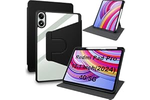 Lemxiee Funda para Xiaomi Redmi Pad Pro & Poco Pad 12.1" Case con Soporte Plegable & con Ranura para bolígrafo,Funda de Cuero PU + acrílico Transparente