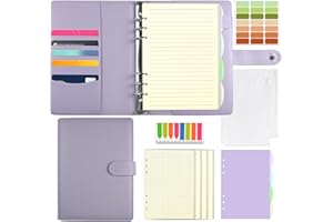 Qefuna segregator pierścieniowy A5 z wkładem, 180 arkuszy papieru, kieszenie i przekładki, notatnik dla mężczyzn i kobiet, fioletowy