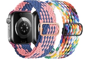 HalfYue Geflochtenes Solo Loop Band Kompatibel mit Apple Watch Armband 38mm 40mm 41mm für Männer/Frauen, Verstellbares Elastisches Nylon Armband für iWatch Series 9/8/7/6/5/4/3/2/1/Ultra2/SE, 2 Stück