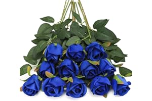 Tifuly Artificial Roses Fake Silk Flowers - 12 Pcs Blue Faux Roses Artificial Flowers with Stems for Grave Home Wedding Centerpiece Hotel Office Decor