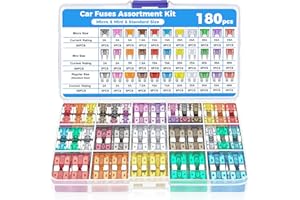 Flaconi 180PCS Autosicherungen,Feinsicherung Sortiment,Flachsicherungen,Autosicherungen Set Gemischt,Flachsicherungen Kfz,Auto Sicherungen Set,für PKW/Wohnmobil/Motorrad,Kfz Sicherung,Sicherungen Kfz
