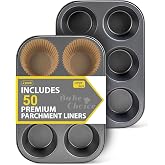 Bake Choice 2 Piezas Jumbo Molde para Magdalenas 6 Tazas,Incluye 50 Piezas Jumbo Moldes Magdalenas Papel,acero al Carbono Ant