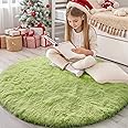 OLANLY Grass Green Round Rugs for Bedroom - Machine Washable, 4x4 Feet Circle Area Rugs for Living Room, Soft Fluffy Shaggy Carpet for Teen Girls and Boys, Dorms, Nursery Rooms, Home Decor Aesthetic