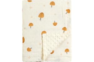 CREVENT - Manta de algodón Muselina orgánico con Reverso de visón Suave para recién Nacidos, Regalo para Fiesta de Bienvenida de bebé o cumpleaños, Seta, 75 x 100 cm