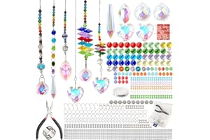 JYNTERPLAY 460 Stück Sonnenfänger Kristall Bastelset Erwachsene Liebevoll DIY Bunten Perlen Lichtfänger Regenbogen Anhänger Kristalle zum Aufhängen Windspiel für Fenster Garten Party Hochzeit Dekor