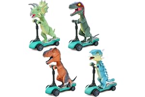 FGZU Dinosaur Toys for Kids 3-5, 4-Pack Dino Scooter Toys, Pull Back Cars Mini Finger Kick Scooters Boy Toy Age 3 4 5 6, Dinosaur Gift Sets Toy for Boys Age 3-6