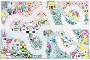 Janod - Alfombra de Coche Infantil - Tema Reino Encantado - Suave y Antideslizante - Motivo Fantasía - Alfombra de Habitación para Niños y Niñas - 120 x 78cm - Lavable a mano - A partir de 2 años