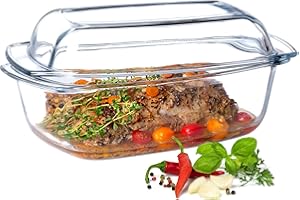 ‎KADAX KADAX Auflaufform mit Deckel und Griffen, 5.1L, rechteckiger Glasbräter aus hitzebeständigem Glas, Glasauflaufform, Ofenform für Fleisch, Lasagne, Backofen