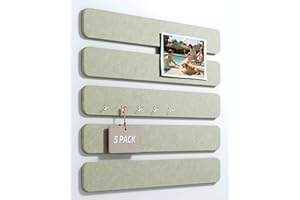 Fluxynara Cork Board Alternative Felt Strip Board 5-Pack 33x5 cm, Office Pin Board with 35 Push Pins, Adhesive Install for Bedroom Door & Home Office (Sage)