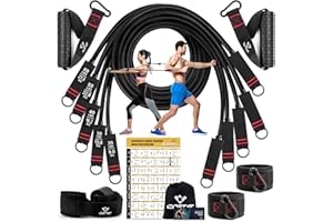 ‎COFOF Resistance Bands Widerstandsbänder Set, 5 Fitnessbänder Expander Tube Bands, Fitnessband mit Großem Griff Knöchelriemen Türankerbefestigung Tragtasche, Ideal für Pilates Krafttraining Physiotherapie