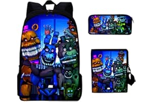 PHOUNEAZS FNAF Backpack Five Night Game School Bag Set for Boys Girls Anime Backpack with Shoulder Bag Pencil Case Fnaf Rucksack Casual Daypacks Travel Bag (3#)