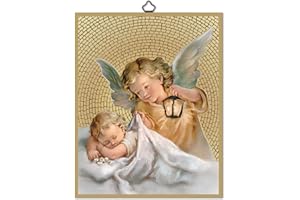 F.LLI BONELLA Fratelli Bonella | Quadro Sacro raffigurante l'Angelo con Lanterna su legno MDF di pioppo 8mm con Mosaico in lamina dorata formato 18x24 cm | Made in Italy