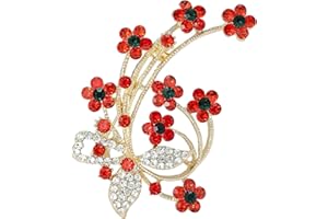 OHLING Poppy Brooch Pin Red Poppy Flower Brooch Pin for Women Gold Tone Zircon Crystal Rhinestone Bouquet Flower Shape Poppy Badge Diamante Remembrance Day Awareness Jacket Pin for Girls Gift