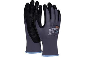 DONAU SAFETY Gants de travail Flex-Dotted avec picots antidérapants, taille 09, L, 1 paire, gris-noir, pour mécaniciens, revêtement nitrile, légèrement résistant à l'huile, nylon