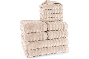 ‎PURE LABEL Pure Label 10-TLG. Handtücher Set mit Aufhängeschlaufen aus 100% Baumwolle, saugstark und weich - 2X Badetuch (70x140cm) 4X Handtuch (50x100cm) 4X Gästetuch (30x50cm), Beige