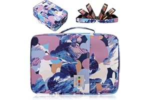 AYVANBER Grande capacité Couleur étui à Crayons Organisateur 304 Fentes Porte-Stylo Pochette de Rangement étanche Gel marqueur Stylo Sac boîte pour Adolescents étudiant Artiste (Bleu Géométrique)